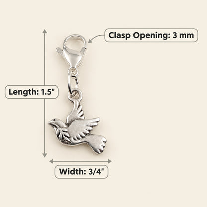 Silver Peace Dove Clip-On Charm, Zipper Pull, Purse Journal Bag Accessory, Christmas Gift, Meaningful Symbol, Stocking Stuffer