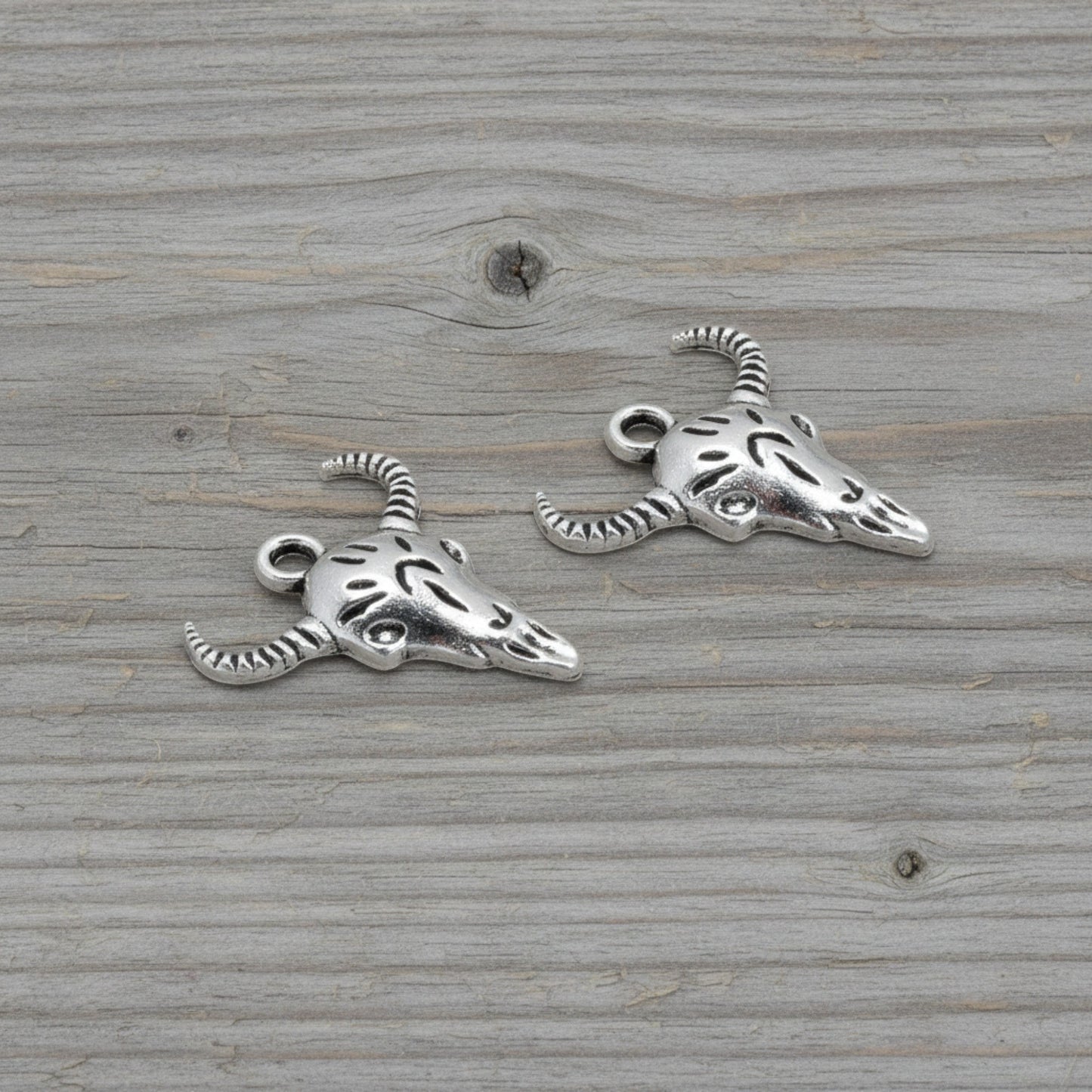 Silver Cow Skull Charms: Western Longhorn Bull Skeleton Jewelry 15-Pack