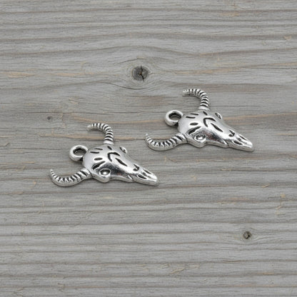 Silver Cow Skull Charms: Western Longhorn Bull Skeleton Jewelry 15-Pack