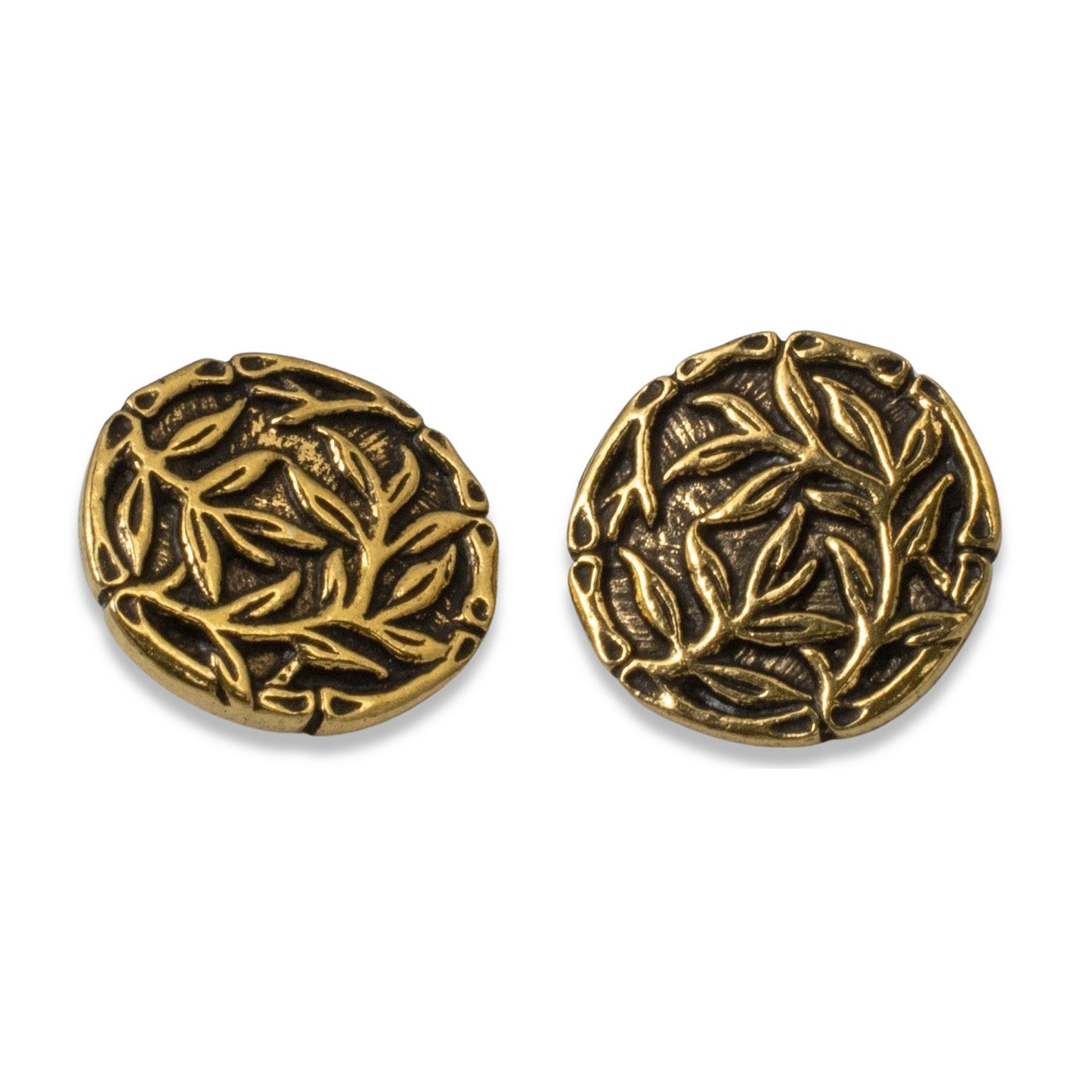 2 Gold Bamboo Buttons - TierraCast Buttons with Shank Back - Clasp for Leather Bracelets and Sewing