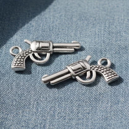 Silver Gun Charm: Revolver Pistol Western Cowgirl Edgy Boho Jewelry Making 20-Pack