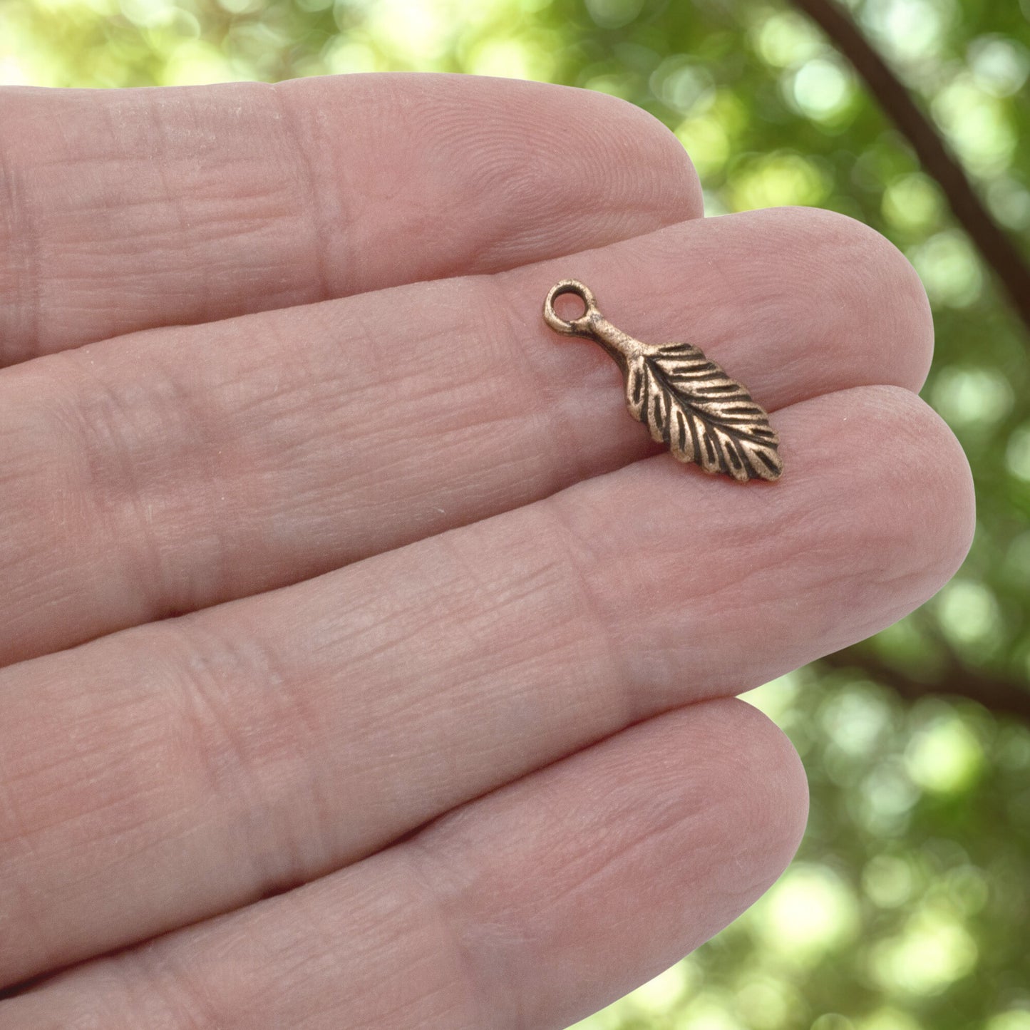 4 Small Leaf Charms - Copper Plated Pewter - Artisan Jewelry Making, Nunn Design