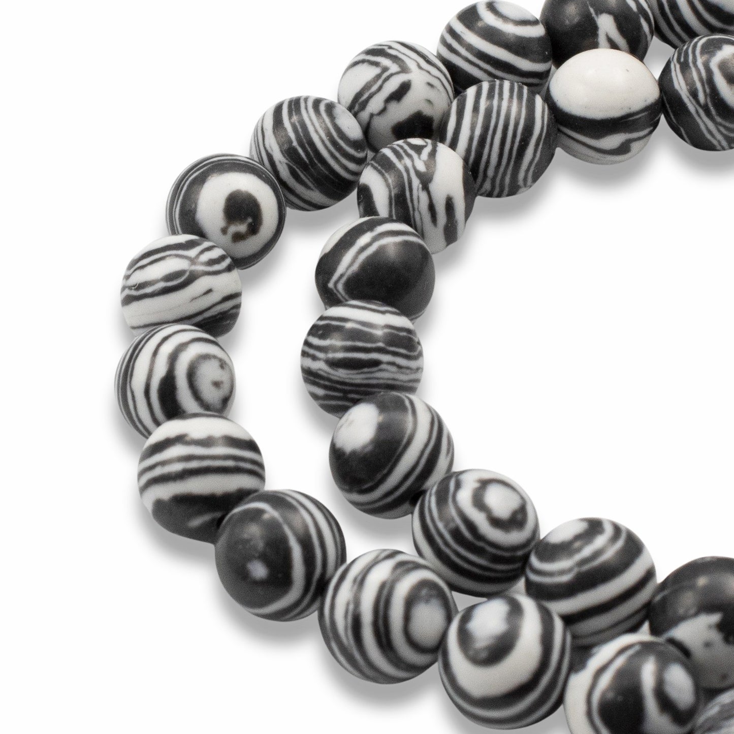 Black & White Striped Malachite Beads - 8mm Round Composite Stone - Full Strand