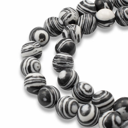 Black & White Striped Malachite Beads - 8mm Round Composite Stone - Full Strand