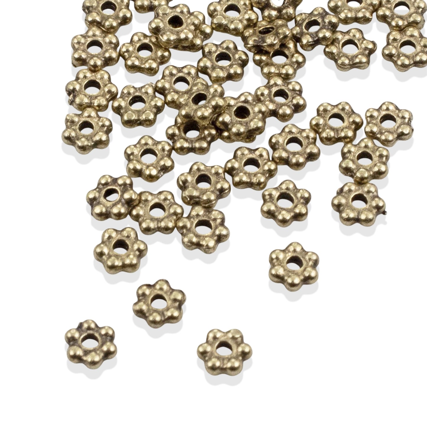 Satin Brass 3mm Daisy Spacers: Heishi Flower Spacers, Tiny Jewelry Beads 50-Pack