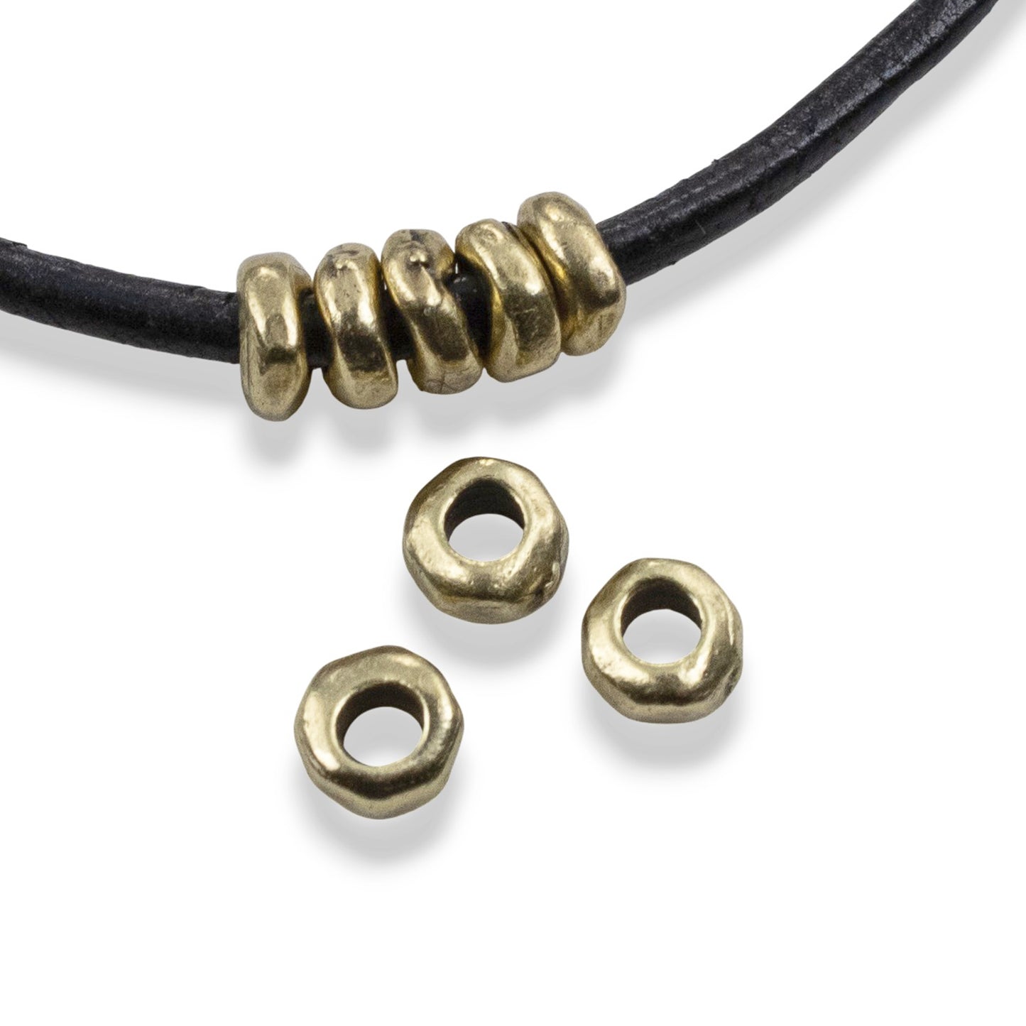 Satin Brass 5mm Nugget Spacer Beads: 2mm Hole for Leather Crafting 20-Pack