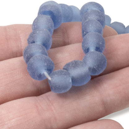 Matte Blue Glass Beads: 40 Recycled Round 10mm Beach Jewelry