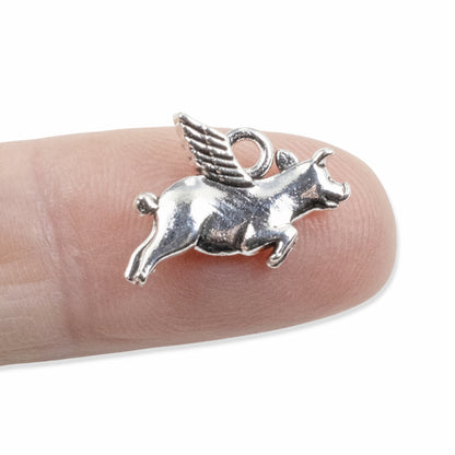 Silver Flying Pig Charms 20Pcs, Whimsical Novelty Metal Pendants Jewelry Supply