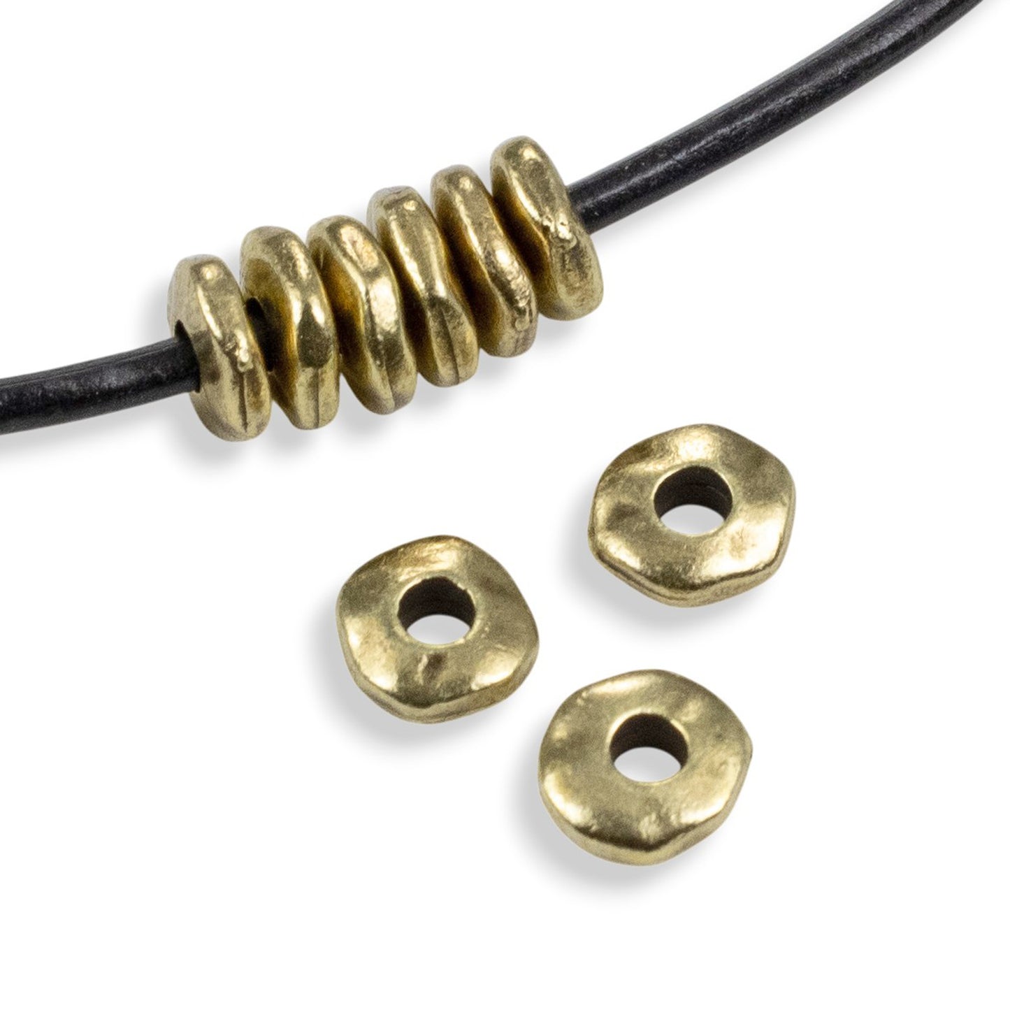 Antique Brass 7mm Large Hole Nugget Spacer Beads for Leather Cord 20 Pack