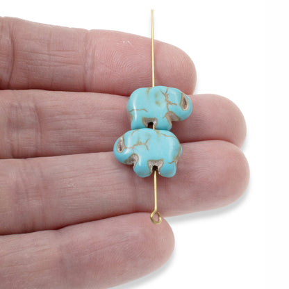 20 Turquoise Blue Elephant Beads - Small Lucky Elephants - Animal Beads for Boho Jewelry Making