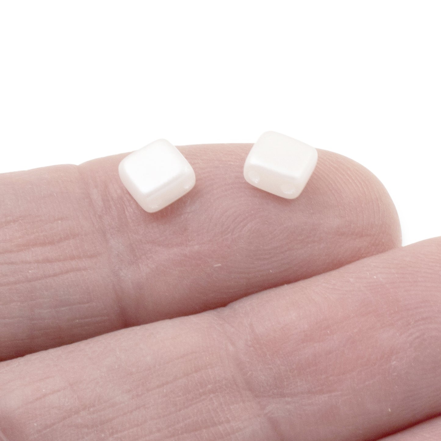 50 White Airy Pearl Tile Mini Beads, 5mm Square 2-Hole Czech Glass Beads