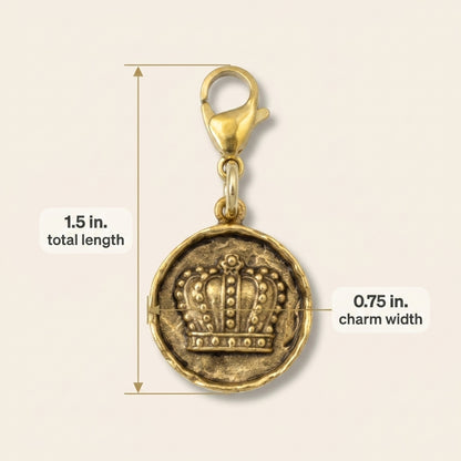 Gold Crown Charm, Regal Clip On Accessory, Mardi Gras King Duke Gift