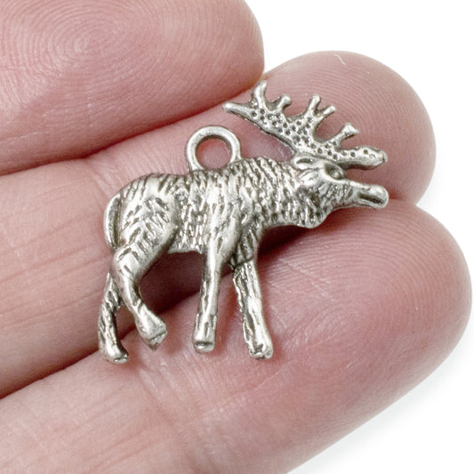 10 Moose Charms, Dark Silver Metal Elk Pendants for Wildlife Inspired Jewelry