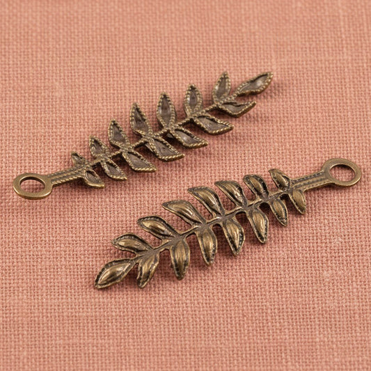 Fern Charms: Natural Brass Vintaj Stamping Botanical Earring Drop 4-Pack