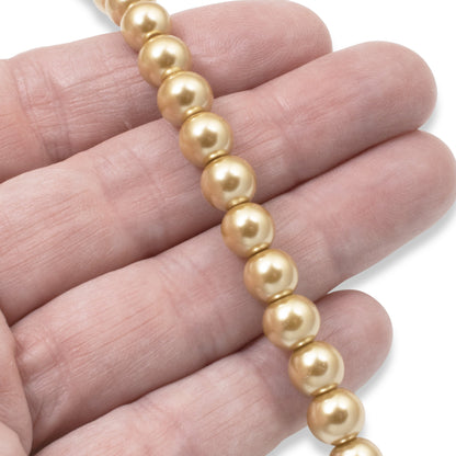 8mm Champagne Gold Glass Pearls 7-Inch Strand, Fall & Wedding Jewelry Making
