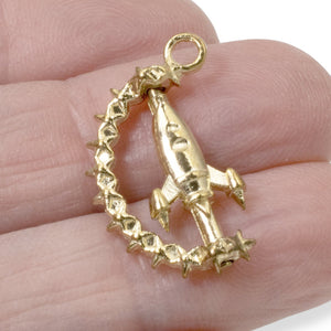 6 Gold Rocket Pendants, Spinning Spaceship Charms for Astronaut & Sci-Fi Fans