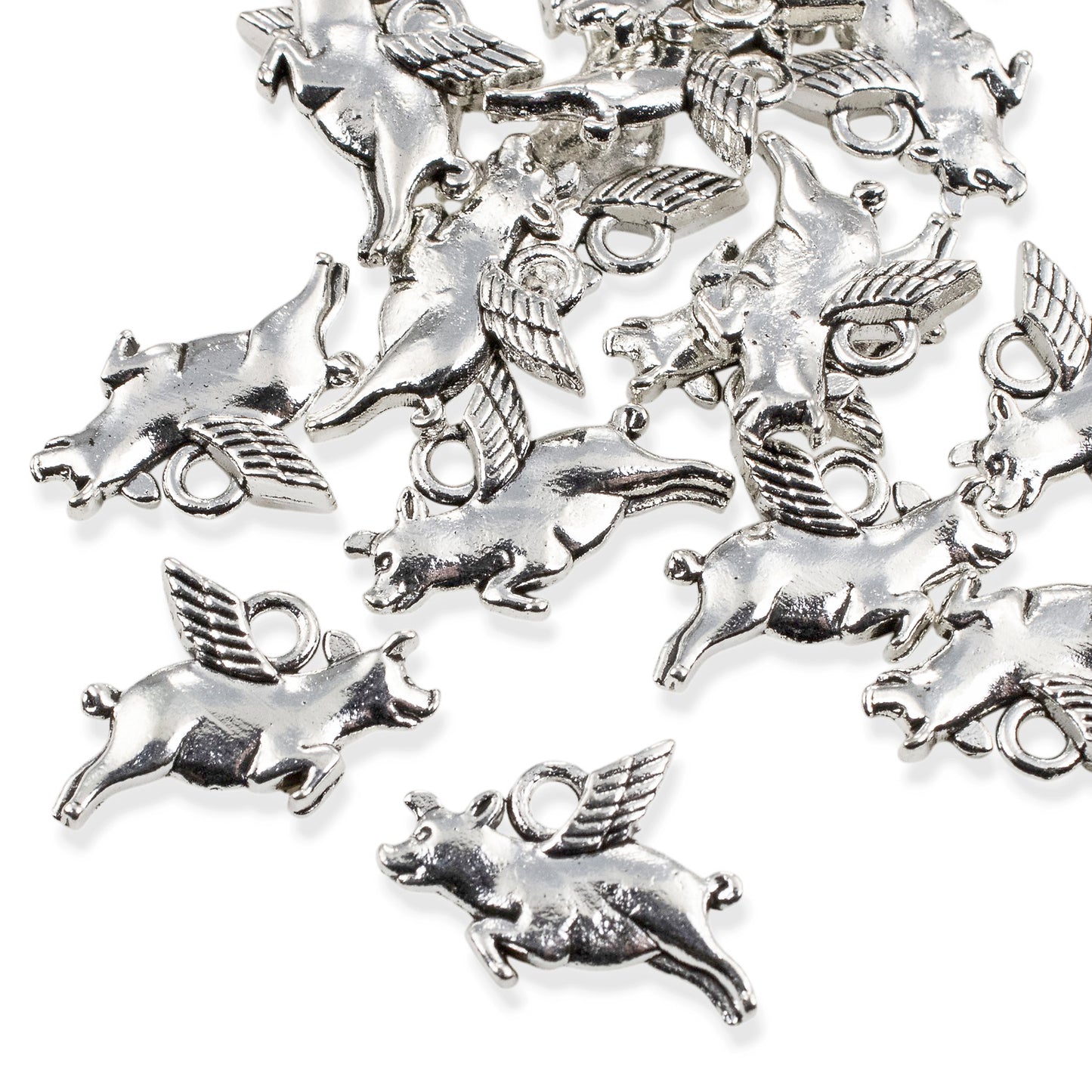 Silver Flying Pig Charms 20Pcs, Whimsical Novelty Metal Pendants Jewelry Supply