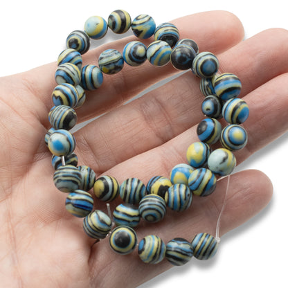 Striped Malachite Beads: 8mm Round Turquoise Blue Striped Composite Stone Strand