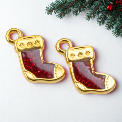 Gold Christmas Stocking Charms 2-Pack, Holiday Jewelry Making, Festive Earrings
