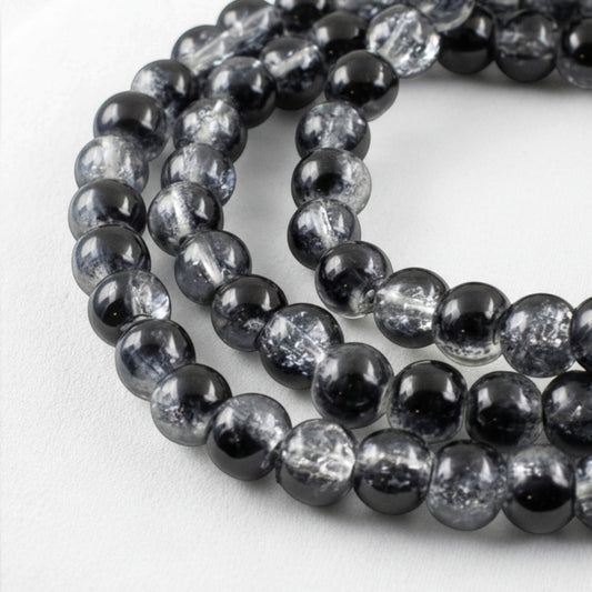100-Pack 6mm Black & Clear Glass Crackle Beads, Jewelry Making & Craft Supplies