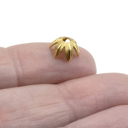 Daisy Bead Caps 8mm Antique 24K Gold-Plated Pewter 4Pcs Floral Findings USA Made