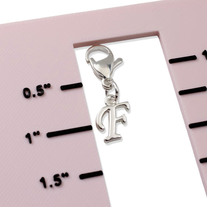 Silver Cursive Letter F Clip On Charm: Script Initial Dangle Lobster Clasp Personalized Journal Bracelet