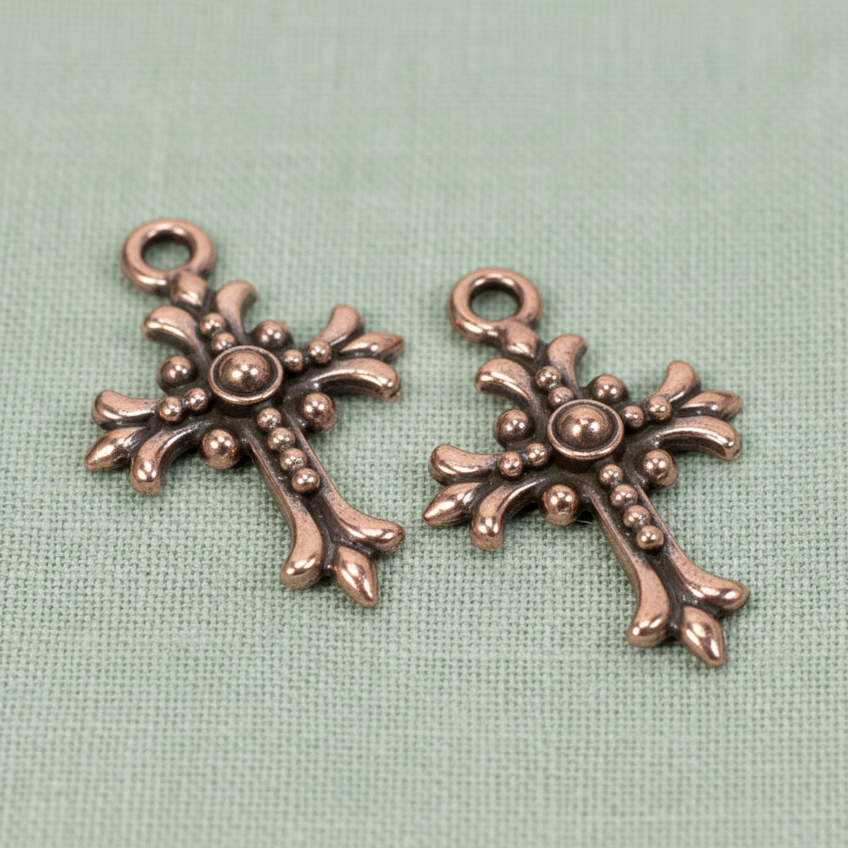 Fleur Cross Charms: Antique Copper Faith Necklace Rosary Pendant 2-Pack