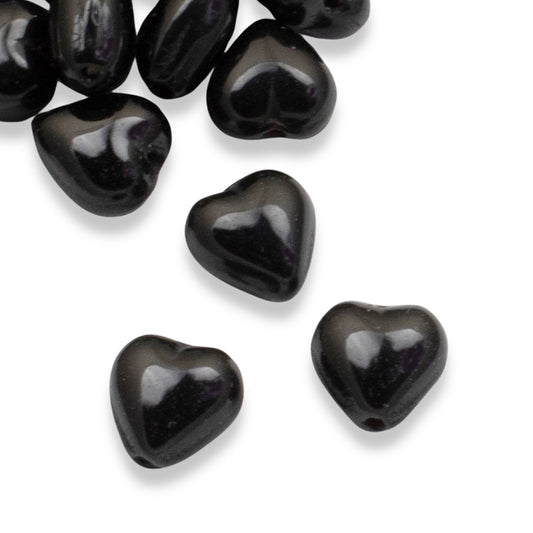 6mm Jet Black Heart Shaped Beads, Czech Glass 50-Pack for DIY Jewelry