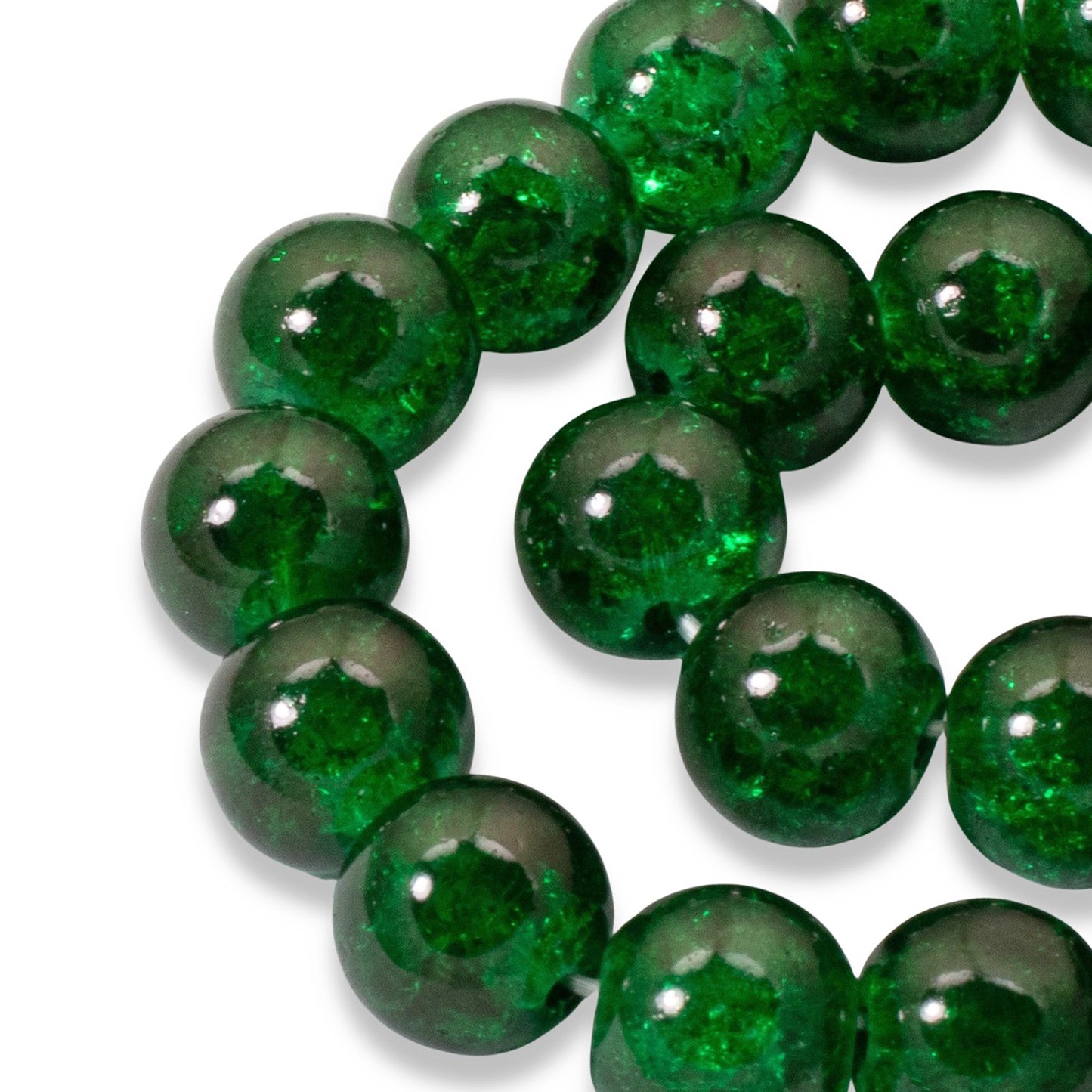 Emerald Green Crackle Beads 30-Pack, 10mm Round Glass Beads, Christmas Holiday Jewelry & Crafts