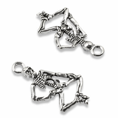 10 Dancing Skeleton Charms - Silver Whimsical Gothic Pendants - Halloween Crafts