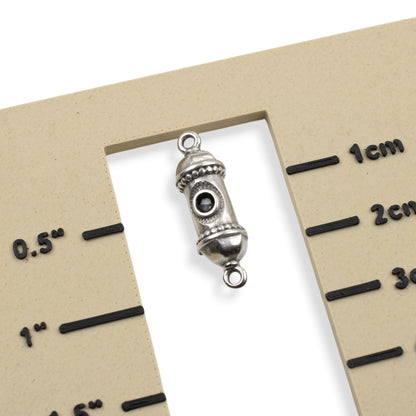 Silver Prayer Amulet Pendant 2Pcs, Antique Deco Connector with Black Enamel, Spiritual Jewelry Supply