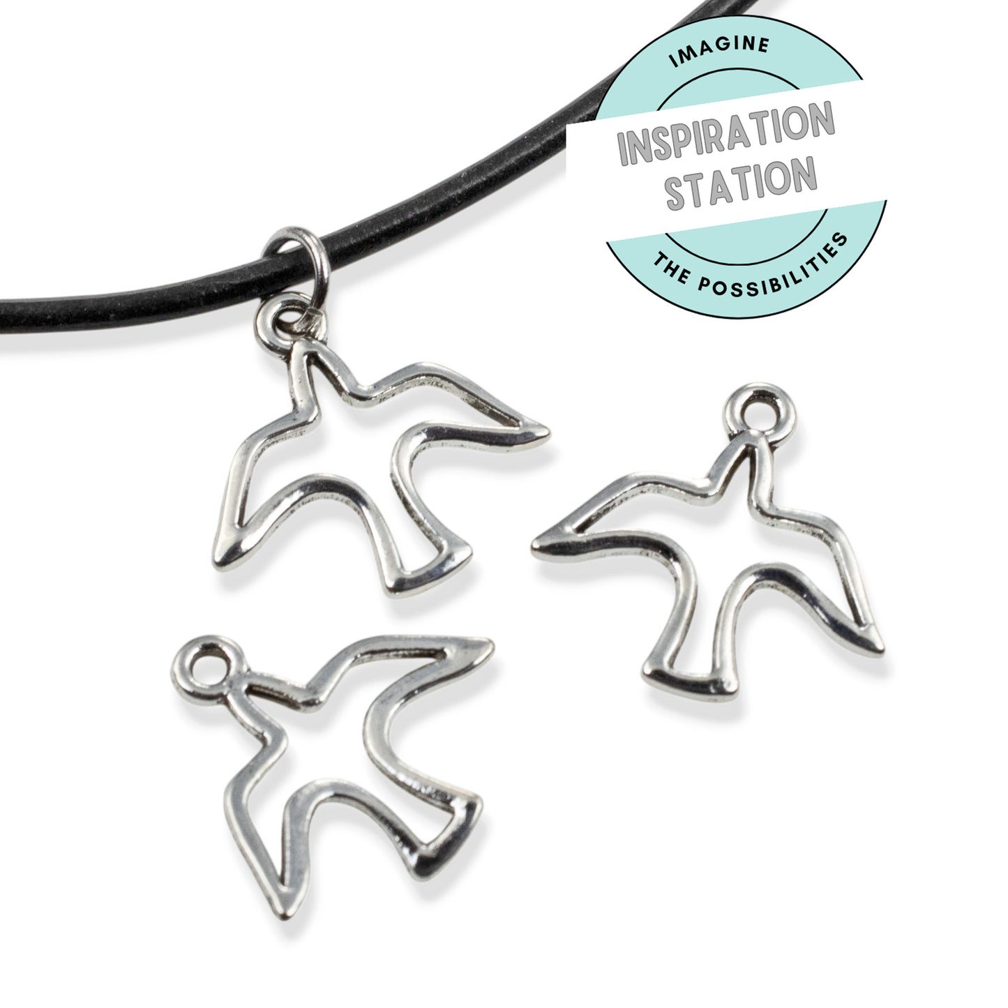 Silver Peace Dove Charms 20-Pack, Open Silhouette Spiritual Peace Jewelry Making