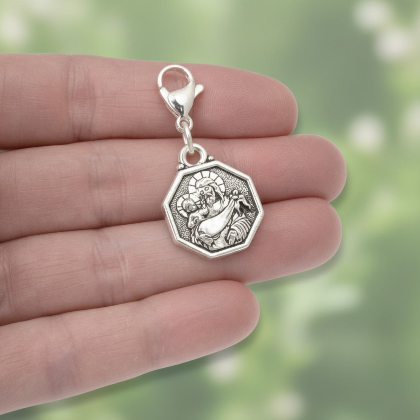 Saint Christopher Clip-On Charm: Silver Double Sided Travel Protection Faith Gift