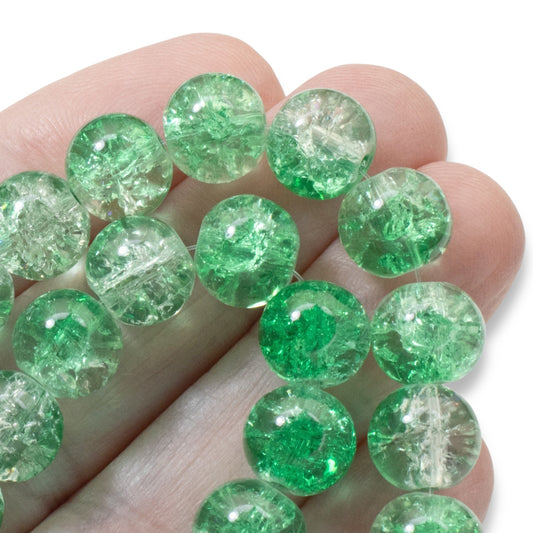 Light Green & Clear Crackle Glass Beads: Spring Pastel 10mm Round 30-Pack