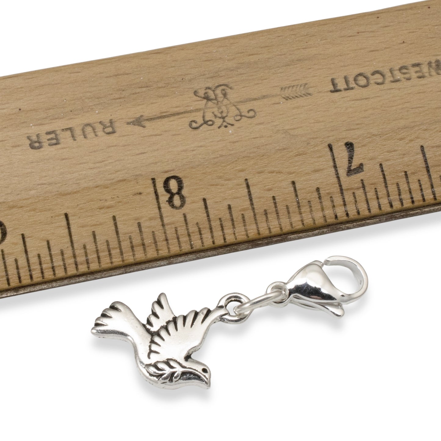 Silver Peace Dove Clip-On Charm, Zipper Pull, Purse Journal Bag Accessory, Christmas Gift, Meaningful Symbol, Stocking Stuffer