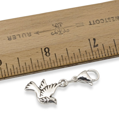 Silver Peace Dove Clip-On Charm, Zipper Pull, Purse Journal Bag Accessory, Christmas Gift, Meaningful Symbol, Stocking Stuffer