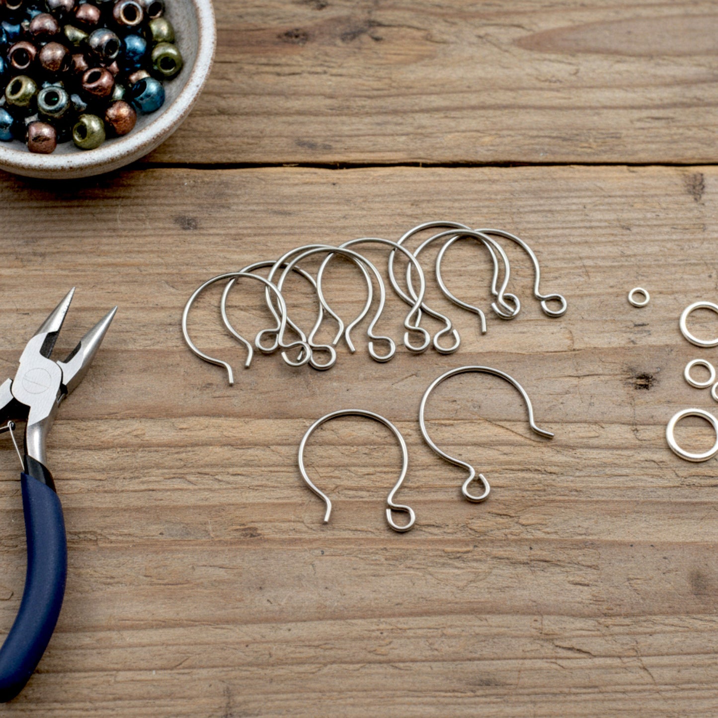 Gray Niobium Circle Hoop Ear Wires, Hypoallergenic, USA Made, 10-Pack