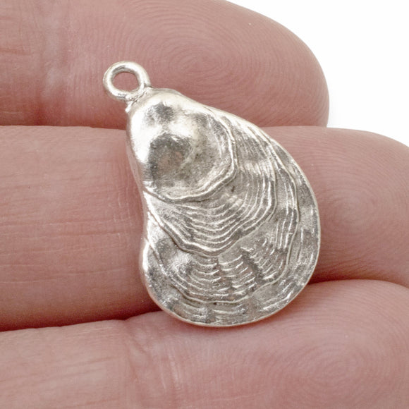 2 Silver Oyster Charms - Coastal Oyster Shell Pendants - Ocean Inspired Jewelry
