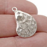 2 Silver Oyster Charms - Coastal Oyster Shell Pendants - Ocean Inspired Jewelry