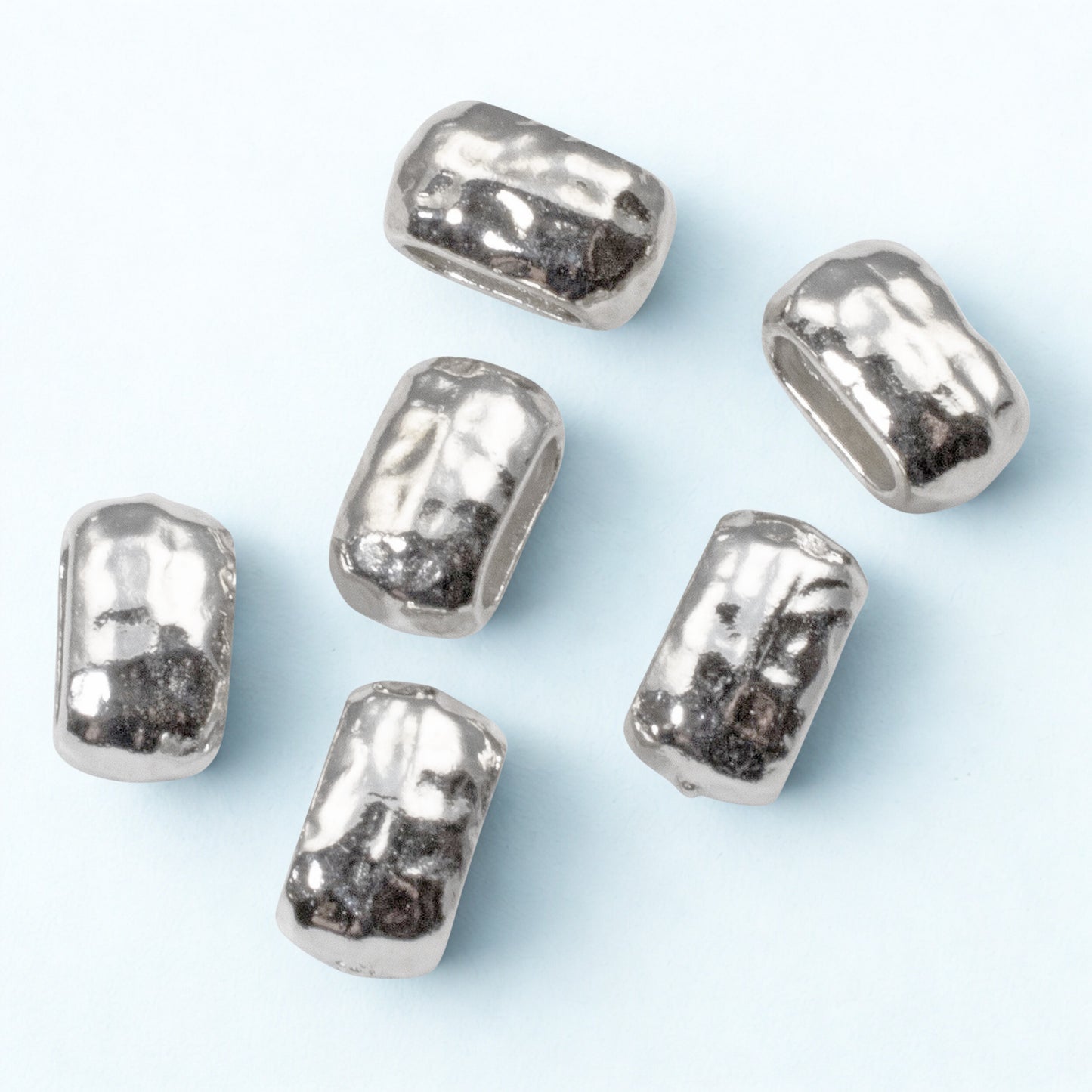 White Bronze Barrel Beads: 6-Pack 6x2mm Hole Fits 3 Strands 2mm Leather Cord Metal Crimp