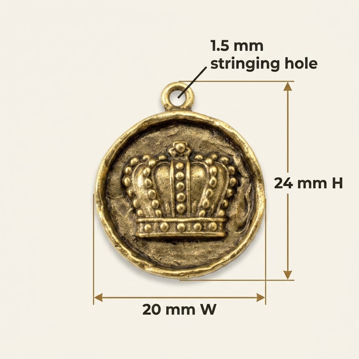 Gold Crown Pendants, Nunn Design Pewter Charm, Antique Finish, 2-Pack for Jewelry Making