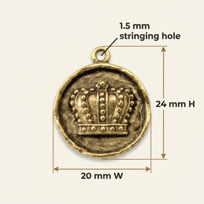 Gold Crown Pendants, Nunn Design Pewter Charm, Antique Finish, 2-Pack for Jewelry Making