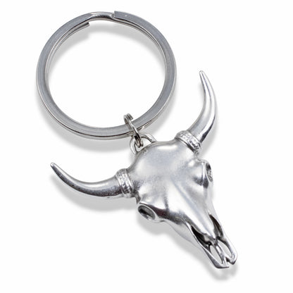 Cowgirl Keychain Western Steer Skull: Silver Longhorn Cowboy Ranch Pendant