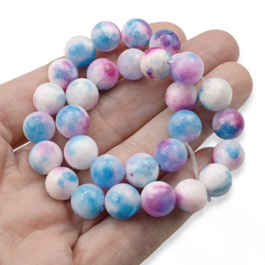 10mm Pink Blue Watercolor Jade Beads 30-Pack Loose Beads Jewelry Making Crafts