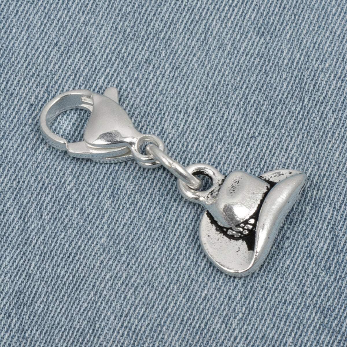 Silver Cowboy Hat Clip Charm Western Zipper Pull Planner Purse Lobster Clasp