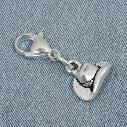 Silver Cowboy Hat Clip Charm Western Zipper Pull Planner Purse Lobster Clasp