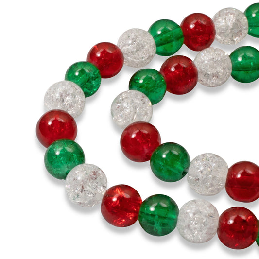 300-Pack 6mm Red, Green & White Glass Crackle Bead Mix - Festive Christmas Crafts