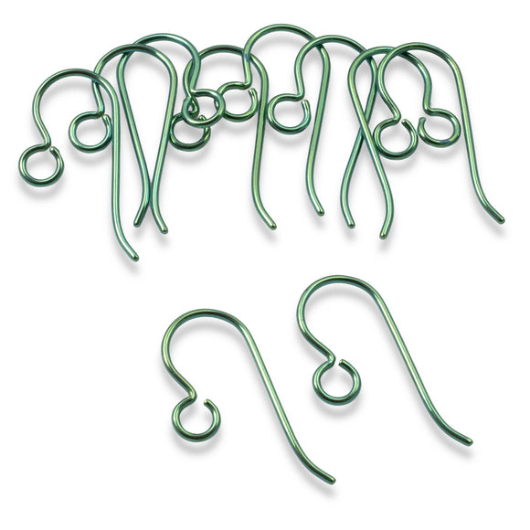 10 Premium Green Niobium Ear Wires - Hypoallergenic Earring Hooks - USA Made
