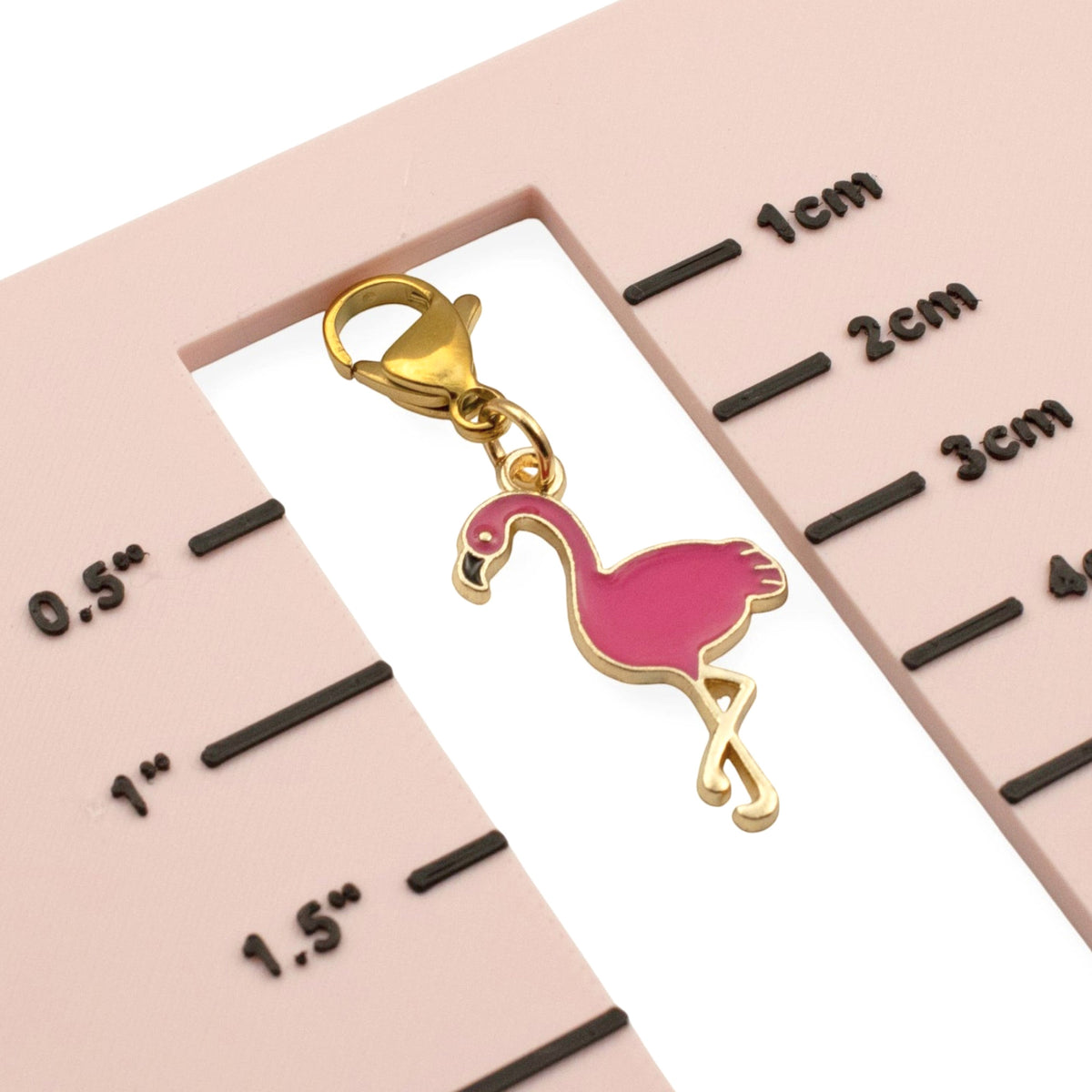 Enamel Pink Flamingo Clip On Charm, Tropical Bird Jewelry Accessory Beach Lover