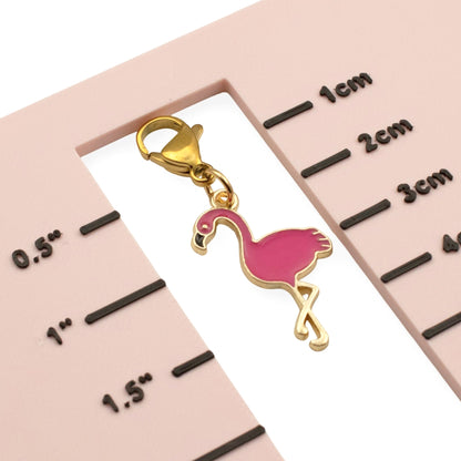 Enamel Pink Flamingo Clip On Charm, Tropical Bird Jewelry Accessory Beach Lover